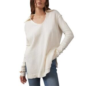 NWT Free People Raymond Thermal Top Long Sleeve Waffle Texture Bone White S $88